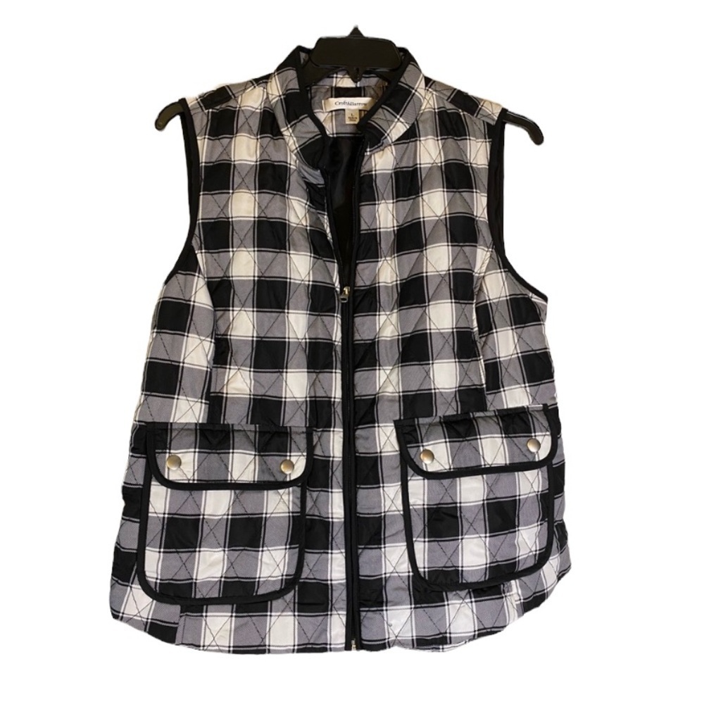 Croft & Barrow Black / White Plaid Size Large womens Vest